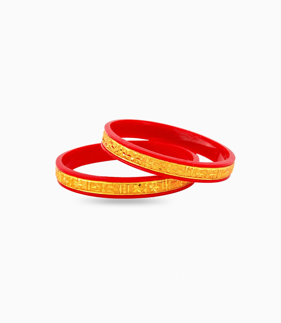 Gold Plated Matte Red Pola Bangle Set