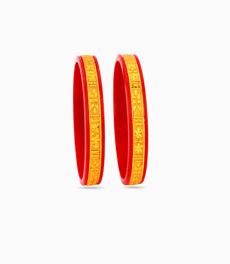 Gold Plated Matte Red Pola Bangle Set