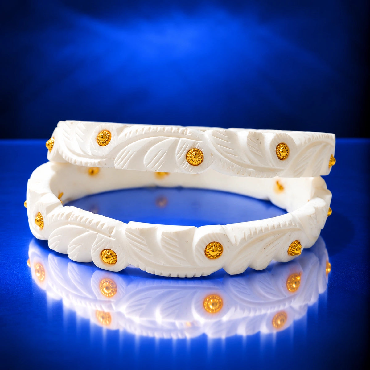 Gold Plated Leaf Carved Floral Sakha Bangle Set