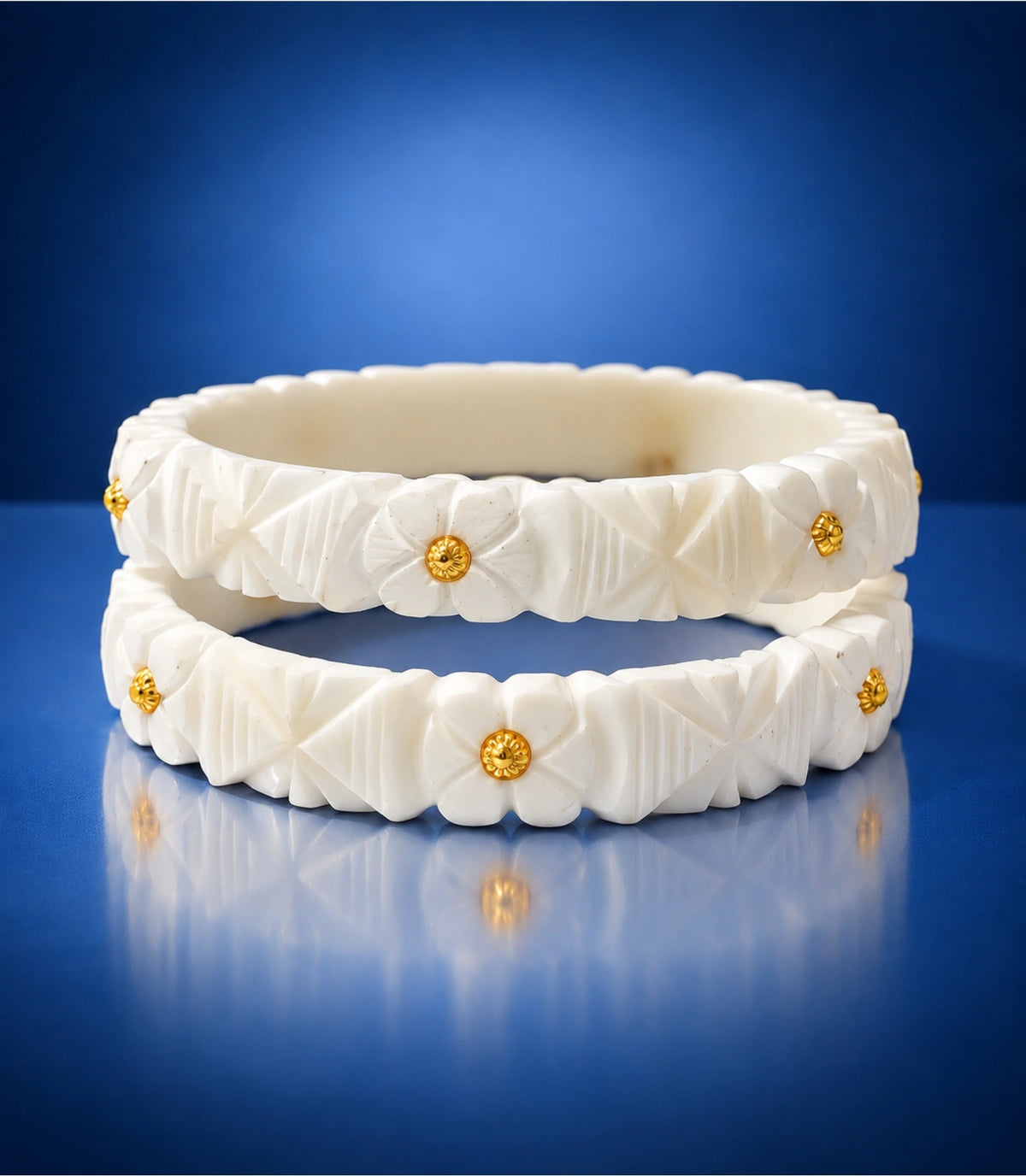 Gold Plated Floral Carved Sakha Bangle Set