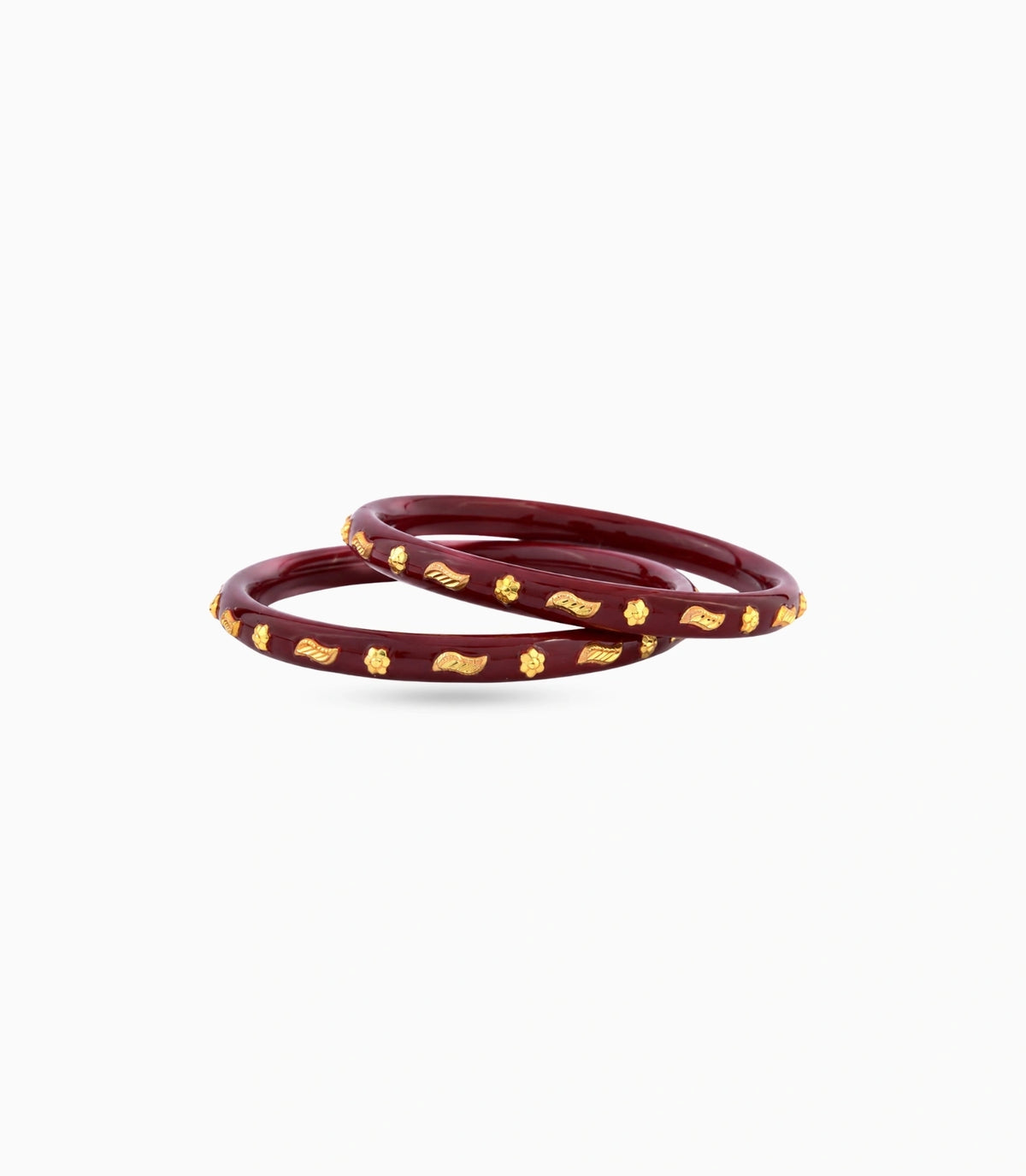 Gold Plated Maroon Leaf Pola Bangle Set