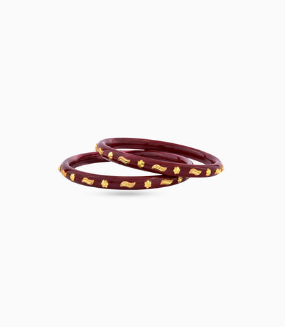 Gold Plated Maroon Leaf Pola Bangle Set