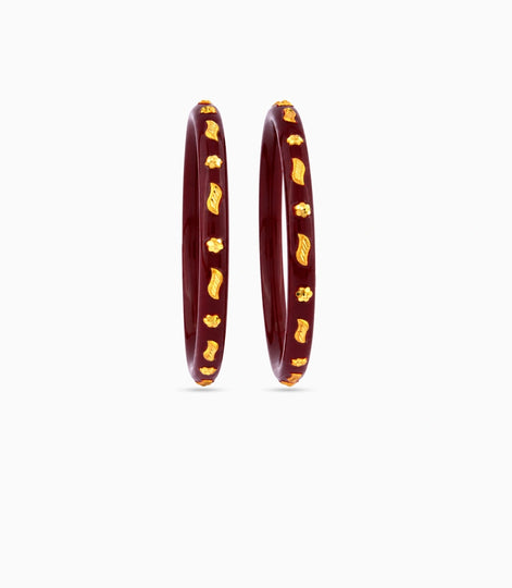 Gold Plated Maroon Leaf Pola Bangle Set