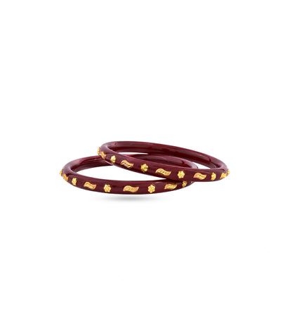 Gold Plated Maroon Leaf Pola Bangle Set
