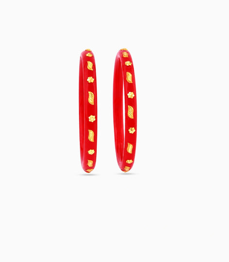 Gold Plated Red Leaf Pola Bangle Set