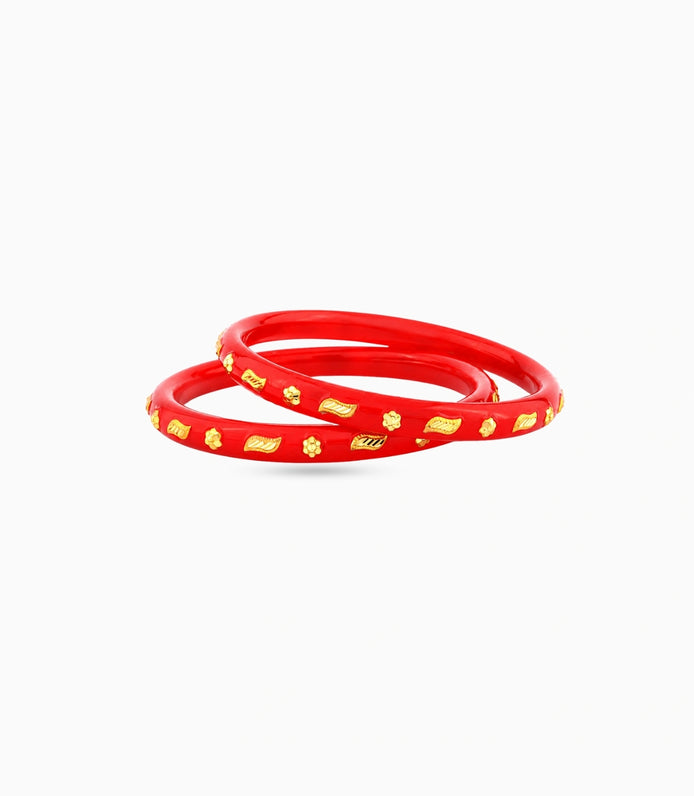 Gold Plated Red Leaf Pola Bangle Set
