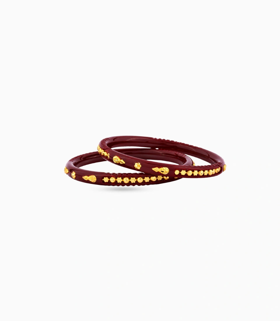 Gold Plated Maroon Classic Pola Bangle Set