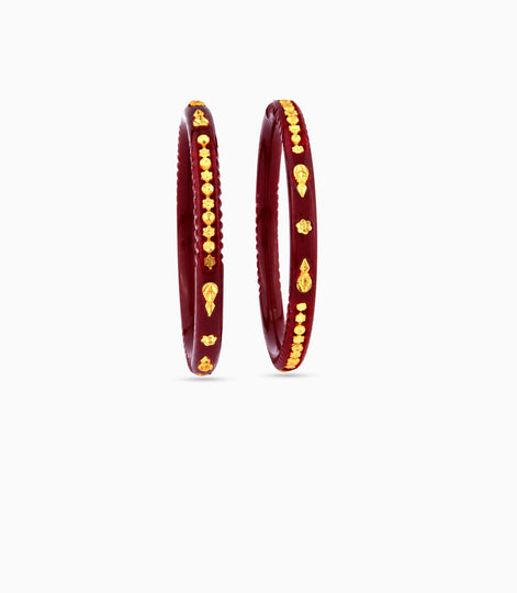 Gold Plated Maroon Classic Pola Bangle Set