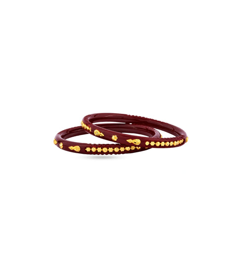 Gold Plated Maroon Classic Pola Bangle Set