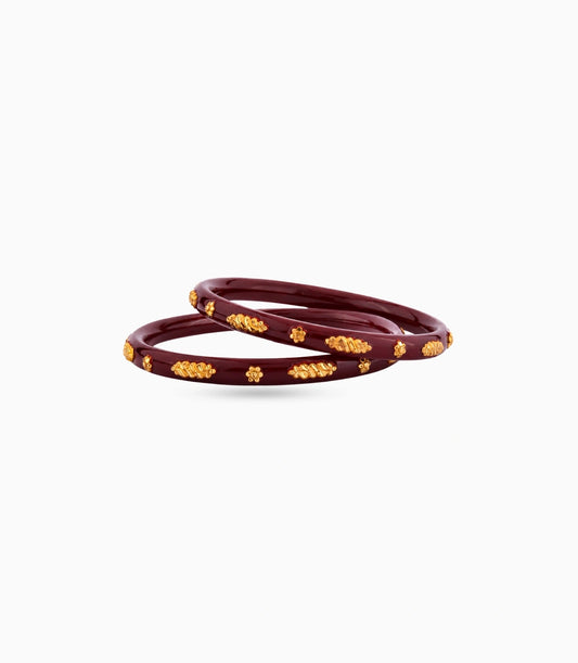 Gold Plated Maroon Delicate Pola Bangle Set