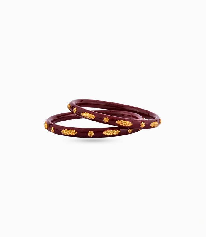 Gold Plated Maroon Delicate Pola Bangle Set