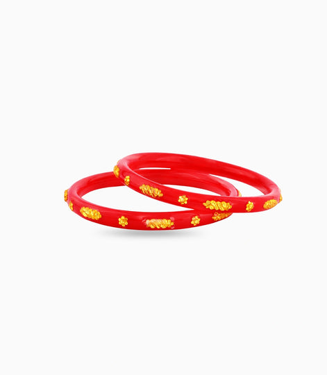 Gold Plated Red Delicate Pola Bangle Set
