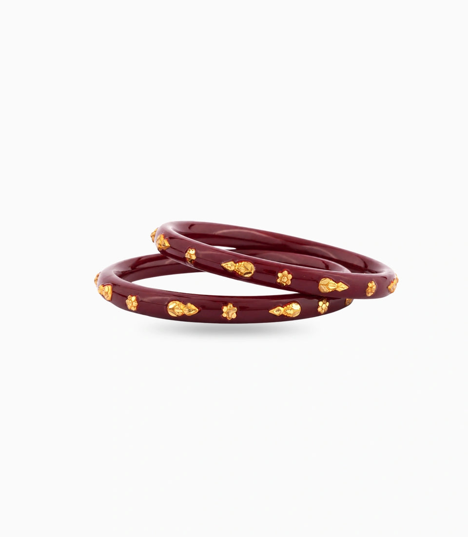 Gold Plated Maroon Minimal Pola Bangle Set