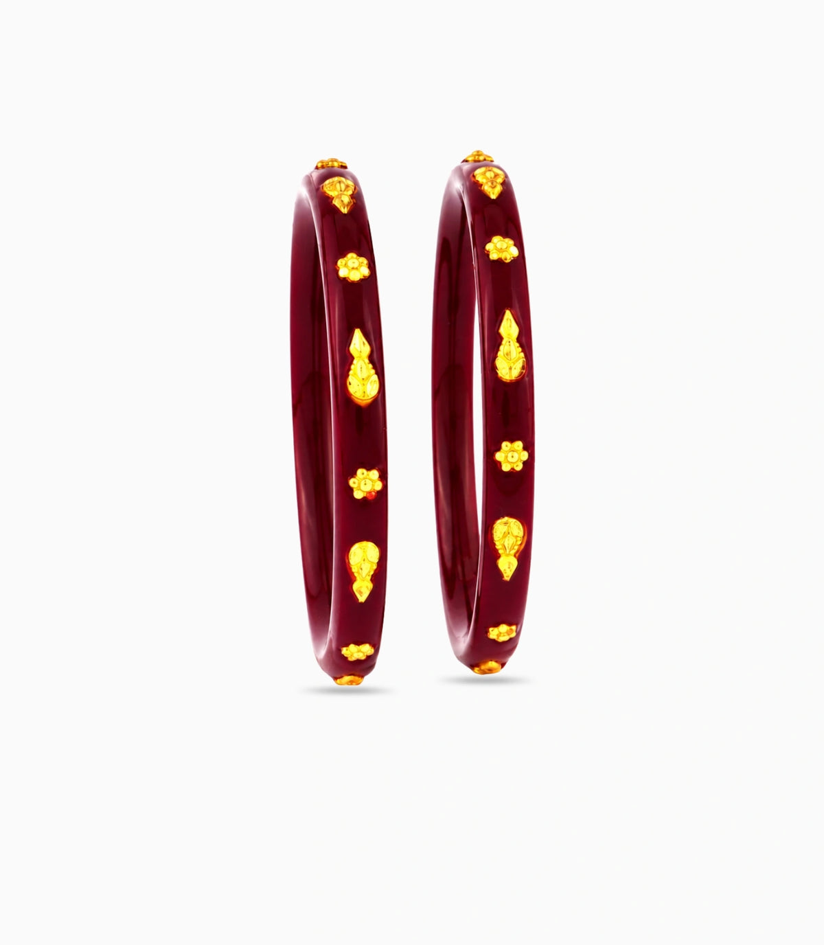 Gold Plated Maroon Minimal Pola Bangle Set