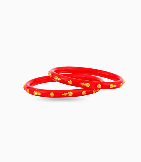 Gold Plated Red Minimal Pola Bangle Set
