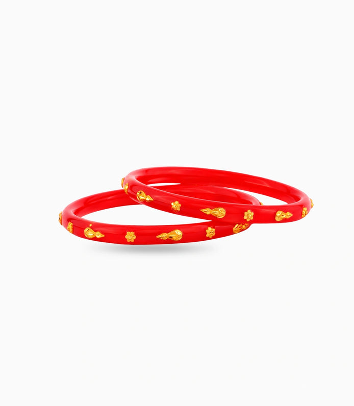 Gold Plated Red Minimal Pola Bangle Set