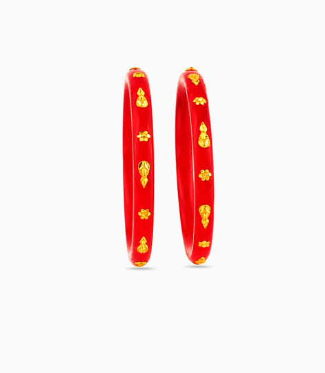 Gold Plated Red Minimal Pola Bangle Set