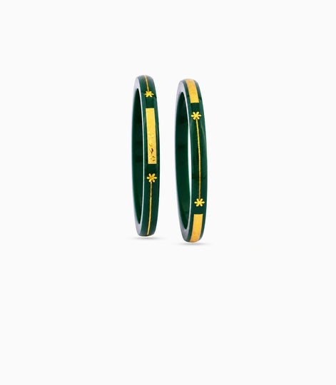 Gold Plated Shiny Green Pola Bangle Set