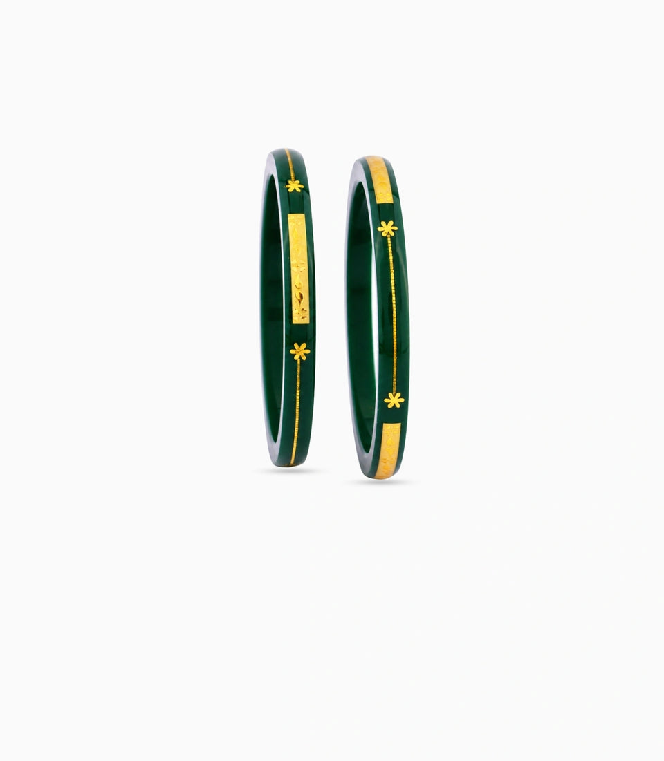 Gold Plated Laminated Shiny Green Pola Bangle Set