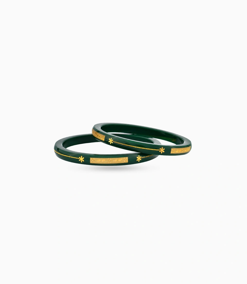 Gold Plated Shiny Green Pola Bangle Set