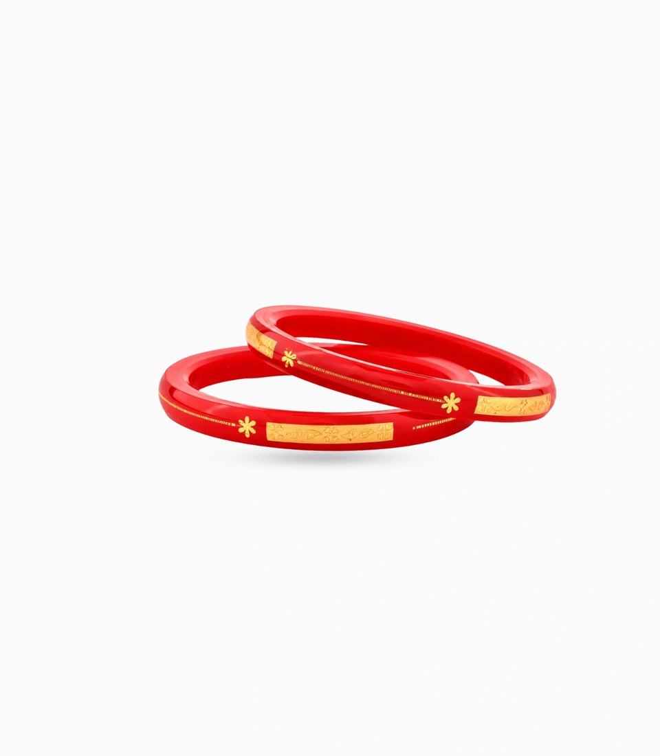 Gold Plated Shiny Red Pola Bangle Set