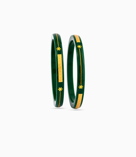 Gold Plated Glossy Green Pola Bangle Set