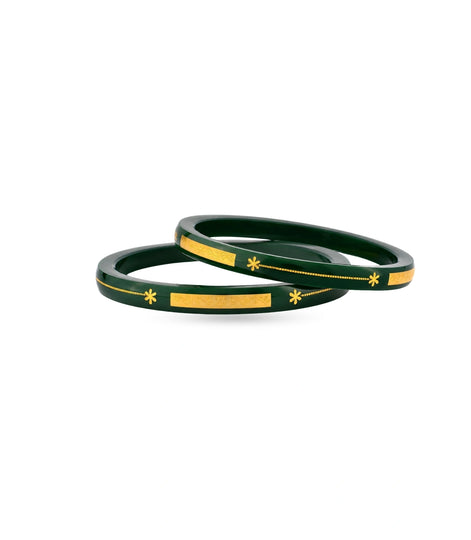 Gold Plated Glossy Green Pola Bangle Set