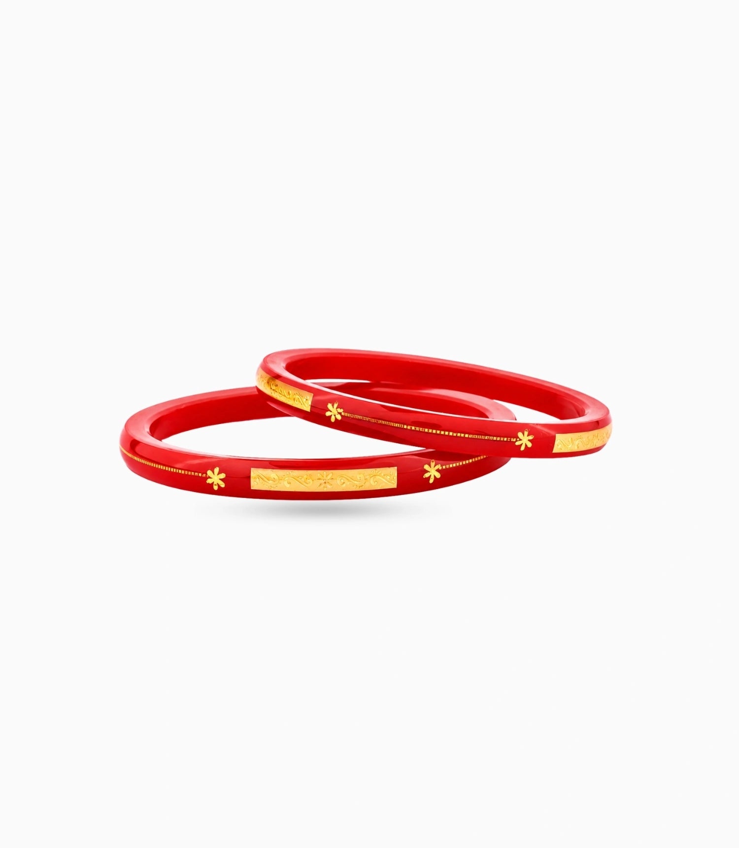 Gold Plated Glossy Red Pola Bangle Set