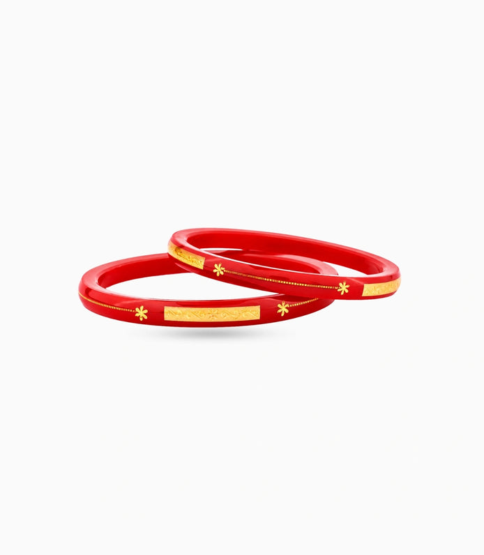 Gold Plated Glossy Red Pola Bangle Set
