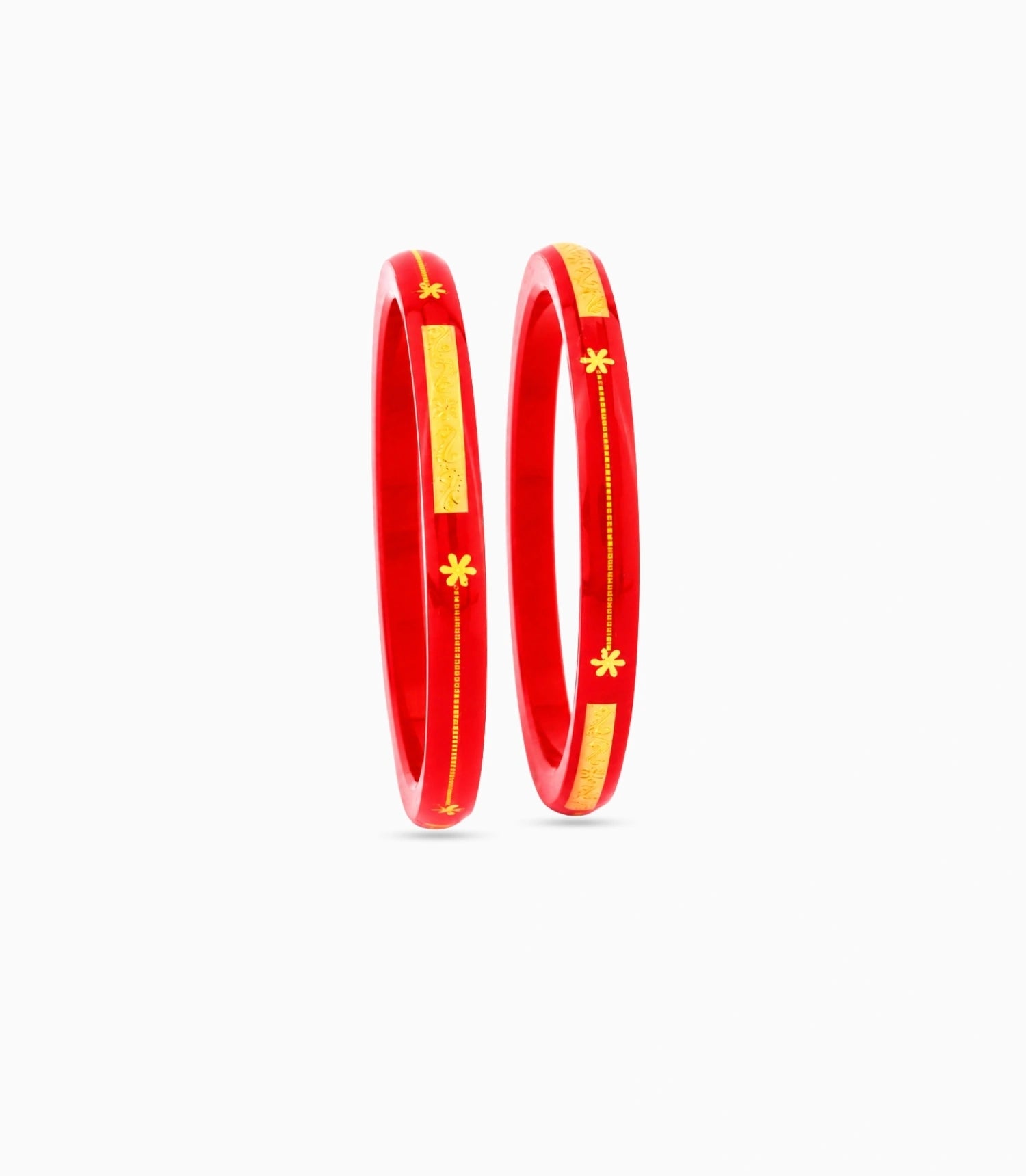 Gold Plated Glossy Red Pola Bangle Set