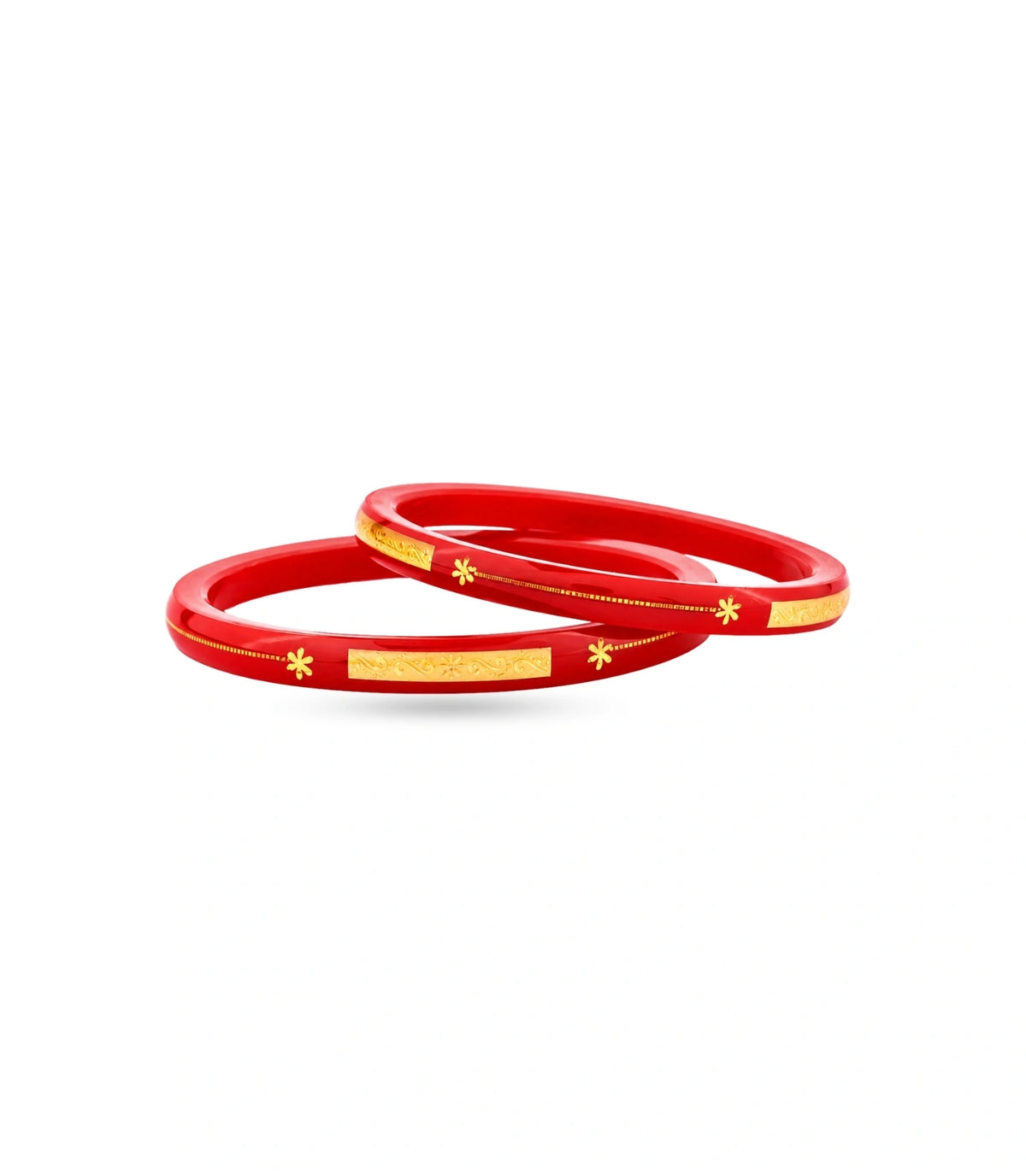 Gold Plated Glossy Red Pola Bangle Set