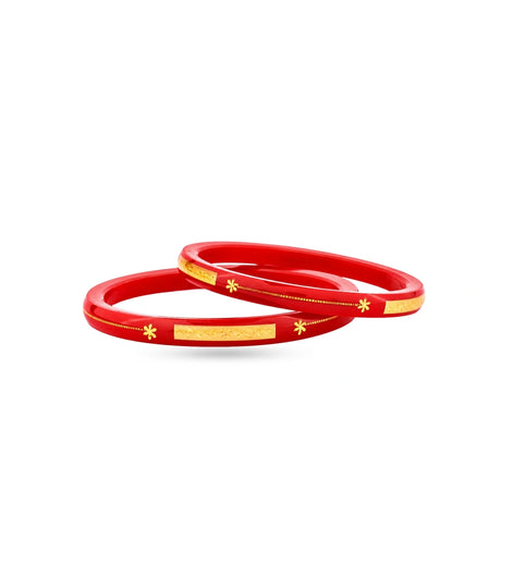Gold Plated Glossy Red Pola Bangle Set