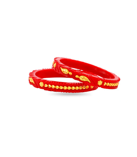 Gold Plated Red Stylish Pola Bangle Set