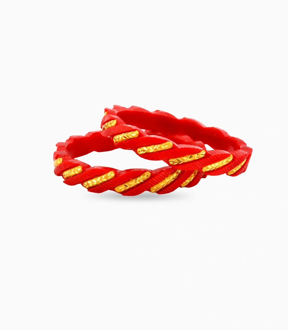 Gold Plated Red Wide Pola Bangle Set
