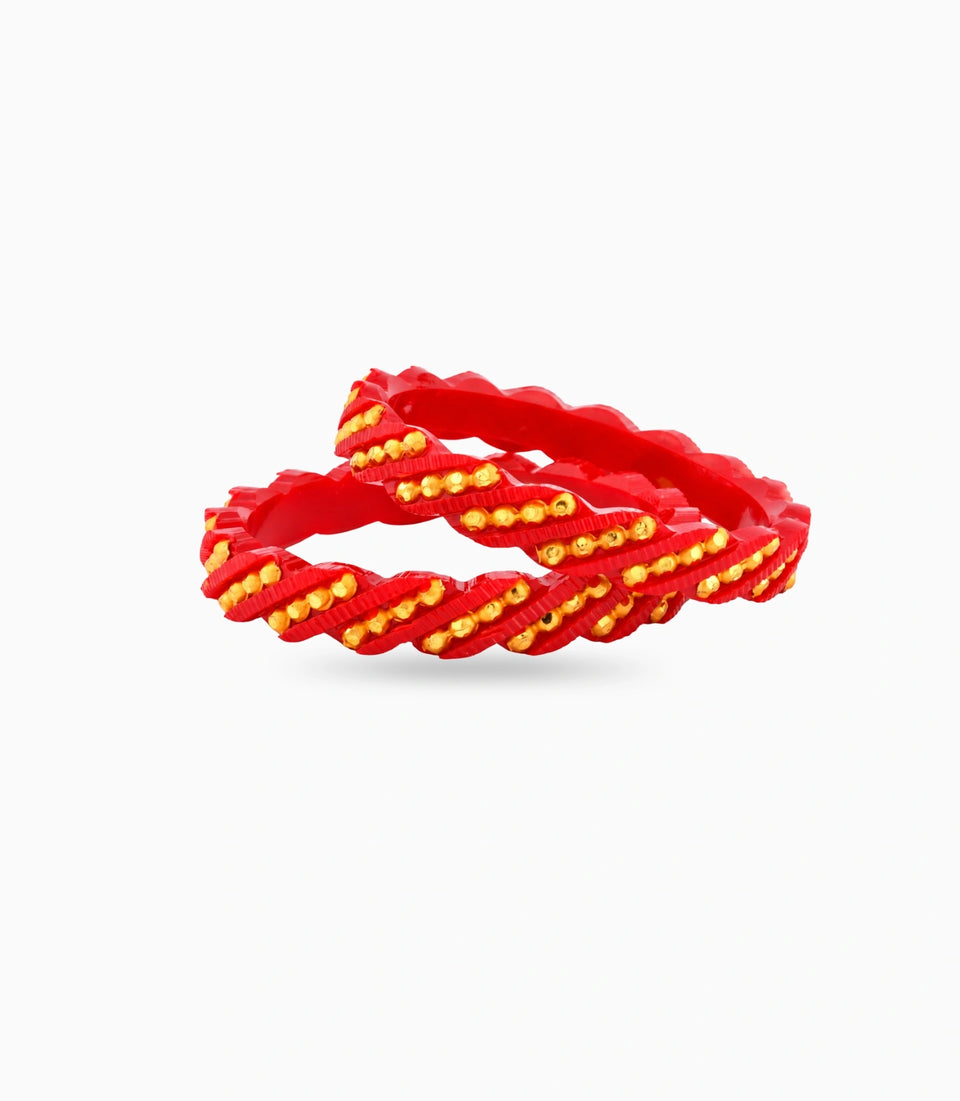 Gold Plated Red Twist Pola Bangle Set