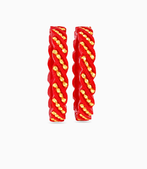 Gold Plated Red Twist Pola Bangle Set