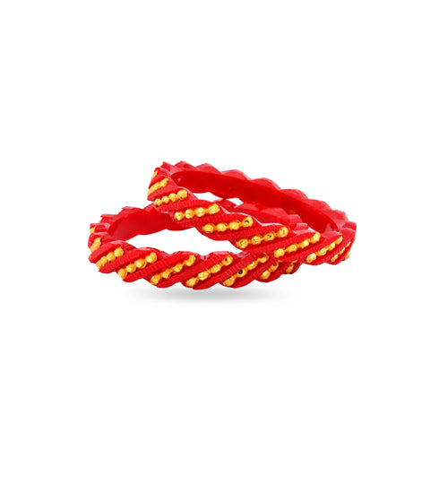 Gold Plated Red Twist Pola Bangle Set