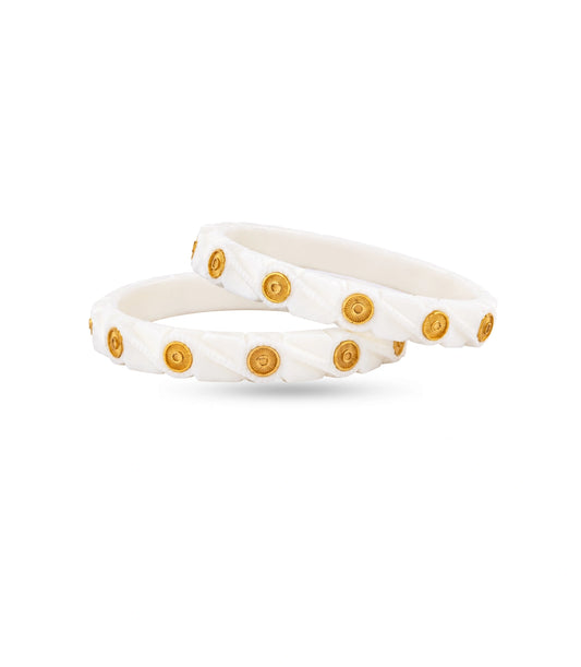 Gold Plated Coin White Pola Bangle Set