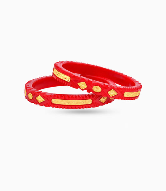 Gold Plated Wide Red Pola Bangle Set
