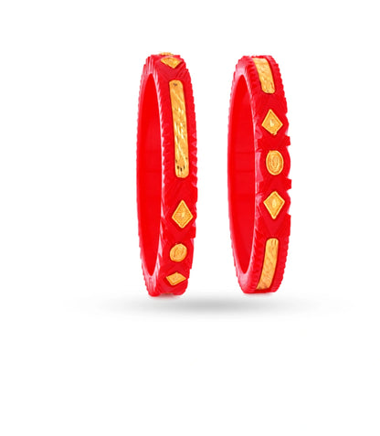Gold Plated Wide Red Pola Bangle Set