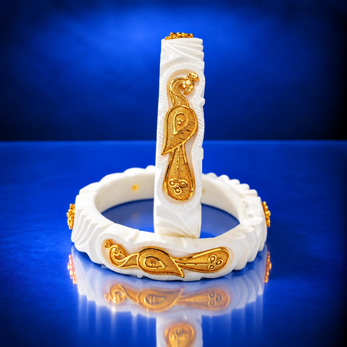 Gold Plated Royal Peacock Sakha Bangle Set