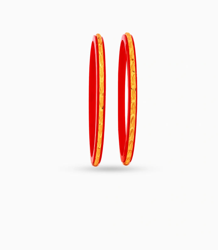 Gold Plated Red Chevron Pola Bangle Set
