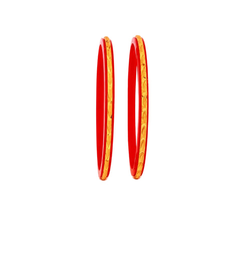 Gold Plated Red Chevron Pola Bangle Set