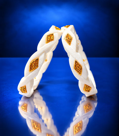 Gold Plated Geometric White Sakha Bangle Set