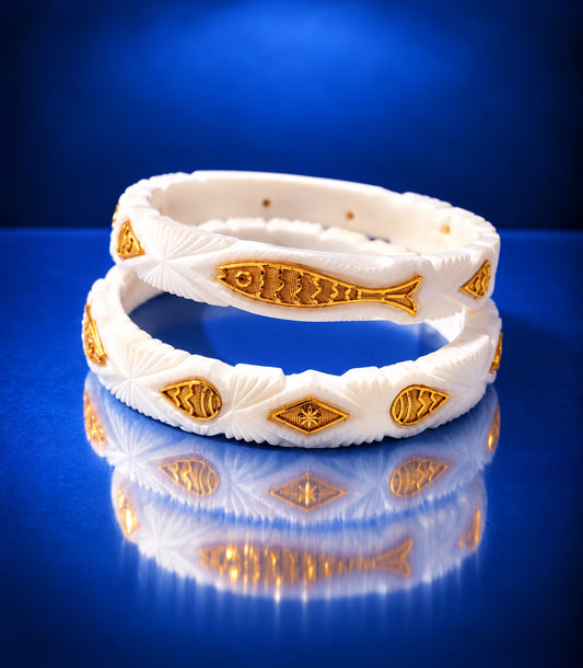 Gold Plated Fish & Teardrop Sakha Bangle Set
