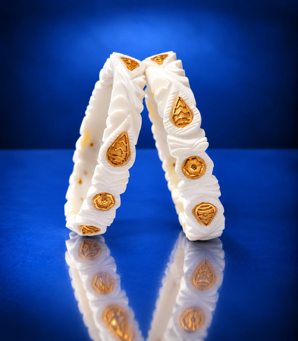 Gold Plated Teardrop & Hexagonal Sakha Bangle Set