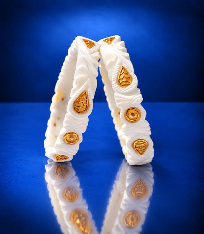 Gold Plated Teardrop & Hexagonal Sakha Bangle Set