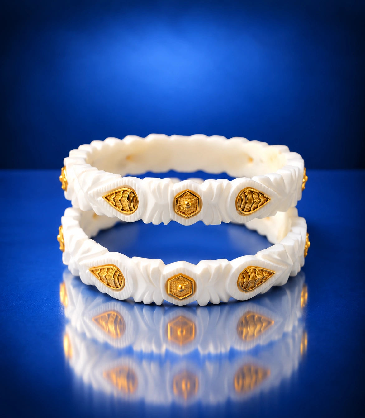 Gold Plated Teardrop & Hexagonal Sakha Bangle Set