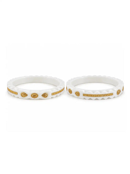 Gold Plated White Wide Vintage Pola Bangle Set