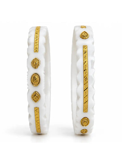 Gold Plated White Wide Vintage Pola Bangle Set